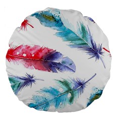Feathers Boho Style Purple Red And Blue Watercolor Large 18  Premium Round Cushions by genx