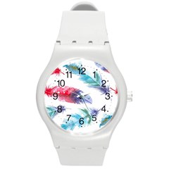 Feathers Boho Style Purple Red And Blue Watercolor Round Plastic Sport Watch (m) by genx