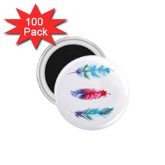 Feathers Boho Style Purple Red And Blue Watercolor 1 75  Magnets (100 Pack) 