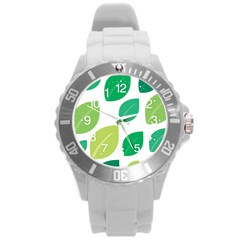 Leaves Green Modern Pattern Naive Retro Leaf Organic Round Plastic Sport Watch (l) by genx