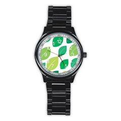 Leaves Green Modern Pattern Naive Retro Leaf Organic Stainless Steel Round Watch by genx