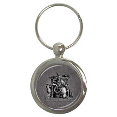 Odin On His Throne With Ravens Wolf On Black Stone Texture Key Chains (round)  by snek