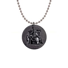 Odin On His Throne With Ravens Wolf On Black Stone Texture 1  Button Necklace by snek