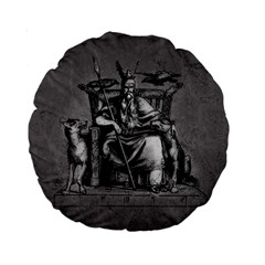 Odin On His Throne With Ravens Wolf On Black Stone Texture Standard 15  Premium Round Cushions by snek