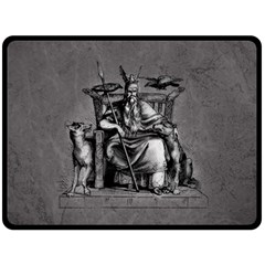 Odin On His Throne With Ravens Wolf On Black Stone Texture Double Sided Fleece Blanket (large)  by snek