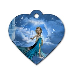 Cute Fairy In The Sky Dog Tag Heart (one Side) by FantasyWorld7