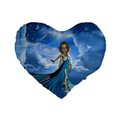 Cute Fairy In The Sky Standard 16  Premium Flano Heart Shape Cushions by FantasyWorld7