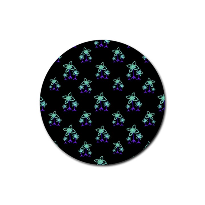 Dark Floral Drawing Print Pattern Rubber Coaster (Round) 