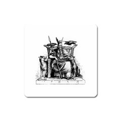 Odin On His Throne With Ravens Wolf On Black Stone Texture Square Magnet by snek