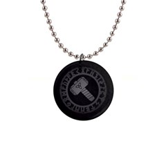 Thor Hammer With Runes Valhalla Tristella Viking Norse Mythology Mjolnir 1  Button Necklace by snek