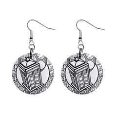 Bad Wolf Tardis Art Drawing Doctor Who Mini Button Earrings by Sudhe
