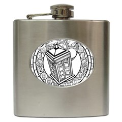 Bad Wolf Tardis Art Drawing Doctor Who Hip Flask (6 Oz)