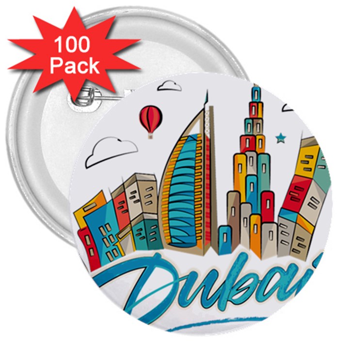 Burj Khalifa Skyline Clip Art Drawing Comic World 3  Buttons (100 pack) 