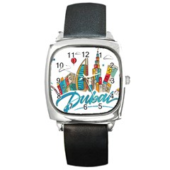 Burj Khalifa Skyline Clip Art Drawing Comic World Square Metal Watch