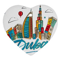 Burj Khalifa Skyline Clip Art Drawing Comic World Heart Ornament (two Sides)