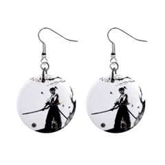 Japan Samurai Drawing   Warrior Mini Button Earrings