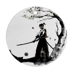 Japan Samurai Drawing   Warrior Round Ornament (two Sides)