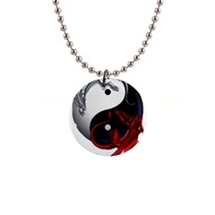 Yin And Yang Chinese Dragon 1  Button Necklace