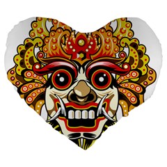 Bali Barong Mask Euclidean Vector Chiefs Face Large 19  Premium Flano Heart Shape Cushions