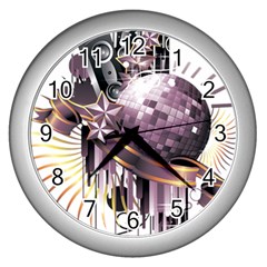 Nightclub Disco Ball Dj Dance Speaker Wall Clock (silver)