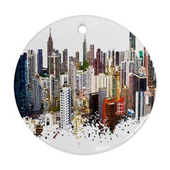 Hong Kong Skyline Watercolor Painting Poster Ornament (round)