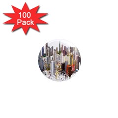 Hong Kong Skyline Watercolor Painting Poster 1  Mini Magnets (100 Pack) 