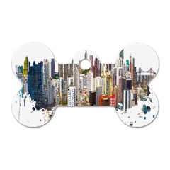 Hong Kong Skyline Watercolor Painting Poster Dog Tag Bone (two Sides)