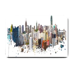 Hong Kong Skyline Watercolor Painting Poster Small Doormat 