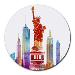 New York City Poster Watercolor Painting Illustrat Round Mousepads