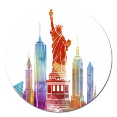 New York City Poster Watercolor Painting Illustrat Magnet 5  (round) by Sudhe