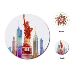 New York City Poster Watercolor Painting Illustrat Playing Cards (round) by Sudhe