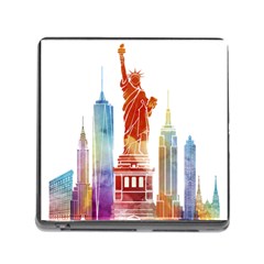 New York City Poster Watercolor Painting Illustrat Memory Card Reader (square 5 Slot)