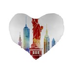 New York City Poster Watercolor Painting Illustrat Standard 16  Premium Heart Shape Cushions Back