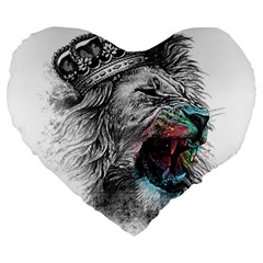 Lion King Head Large 19  Premium Flano Heart Shape Cushions