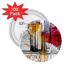 New York City Skyline Vector Illustration 2 25  Buttons (100 Pack) 