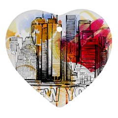 New York City Skyline Vector Illustration Heart Ornament (two Sides)