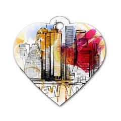 New York City Skyline Vector Illustration Dog Tag Heart (one Side)