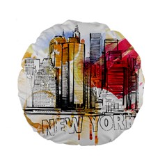 New York City Skyline Vector Illustration Standard 15  Premium Flano Round Cushions by Sudhe