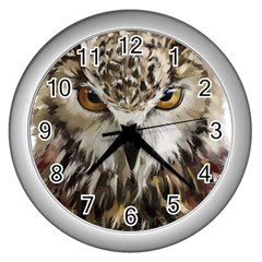 Vector Hand Painted Owl Wall Clock (silver)