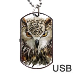 Vector Hand Painted Owl Dog Tag Usb Flash (two Sides) by Sudhe