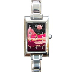 Pink And Black Abstract Mountain Landscape Rectangle Italian Charm Watch