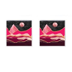 Pink And Black Abstract Mountain Landscape Cufflinks (square) by charliecreates