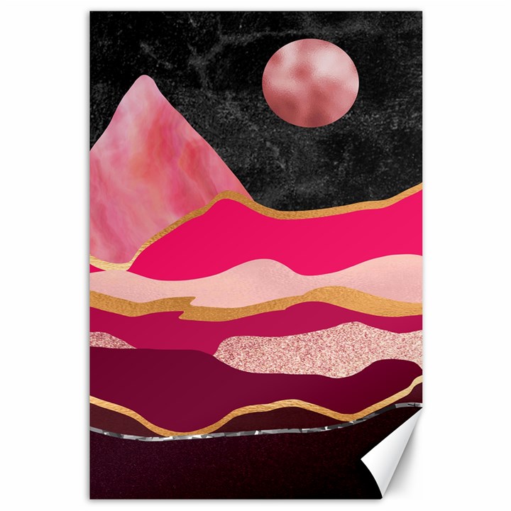 Pink and black abstract mountain landscape Canvas 12  x 18 