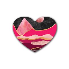 Pink And Black Abstract Mountain Landscape Rubber Coaster (heart) 