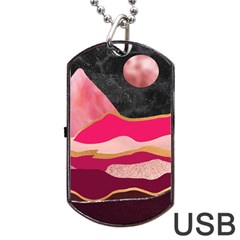 Pink And Black Abstract Mountain Landscape Dog Tag Usb Flash (two Sides)