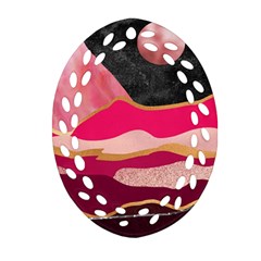 Pink And Black Abstract Mountain Landscape Oval Filigree Ornament (two Sides) by charliecreates