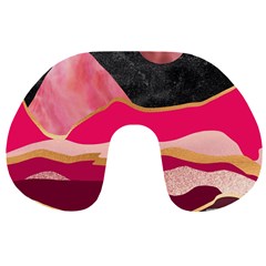 Pink And Black Abstract Mountain Landscape Travel Neck Pillows