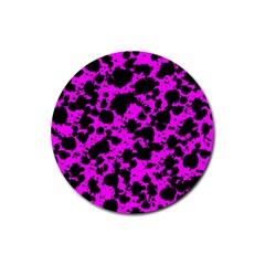 Black And Pink Leopard Style Paint Splash Funny Pattern Rubber Coaster (round)  by yoursparklingshop