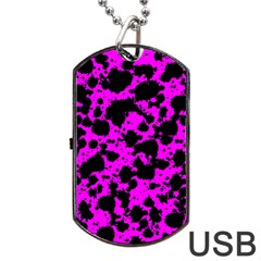 Black And Pink Leopard Style Paint Splash Funny Pattern Dog Tag Usb Flash (one Side) by yoursparklingshop