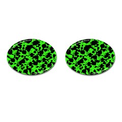 Black And Green Leopard Style Paint Splash Funny Pattern Cufflinks (oval) by yoursparklingshop